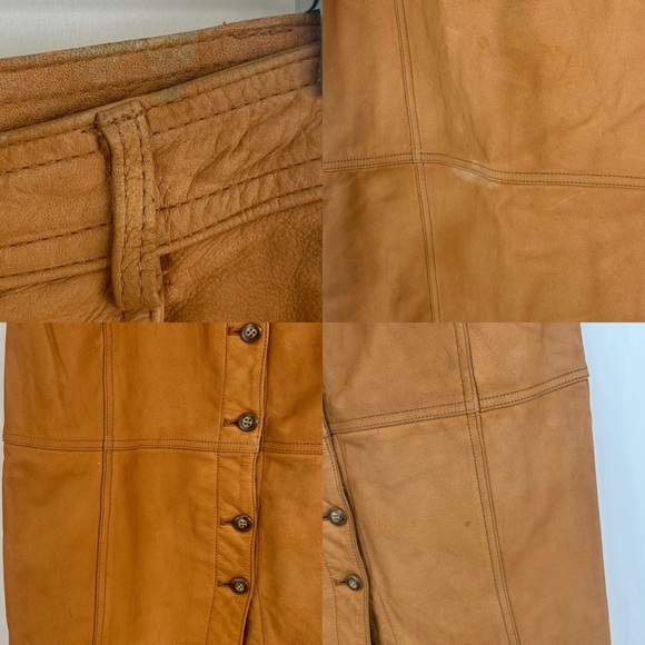 Vintage Together Tan Brown Genuine Leather Pencil Skirt - Picture 7 of 8